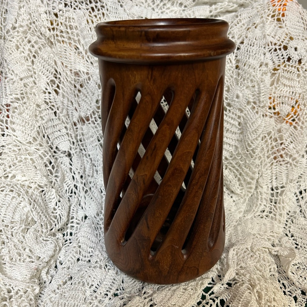 Handcarved Brown Wooden Spiral Home Art Sculpture